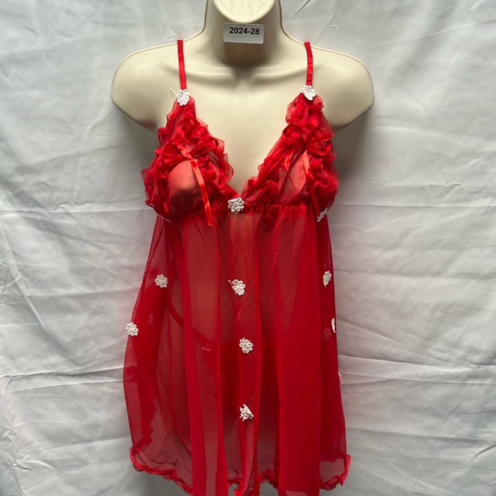 2pc Red white flower lace lingerie